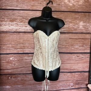 Sexy Satin Corset M Lacing Corset Satin Floral Fabric Boing Button Closure